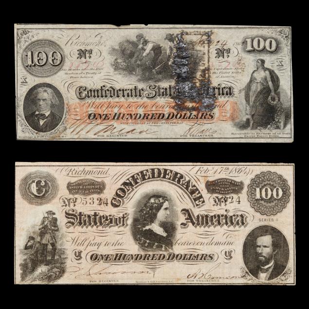 two-2-different-confederate-100-notes