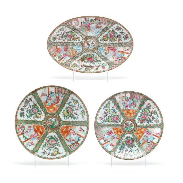 three-chinese-export-rose-medallion-porcelain-serving-dishes