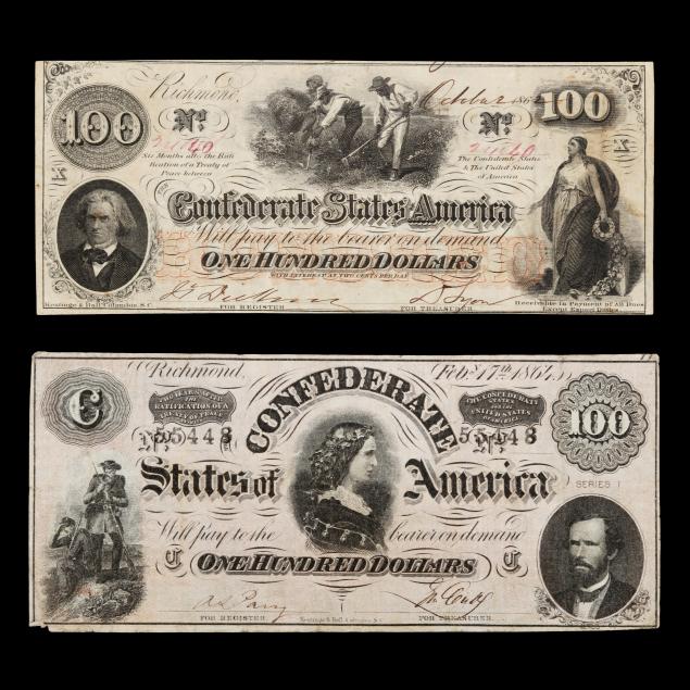 two-2-different-confederate-100-notes