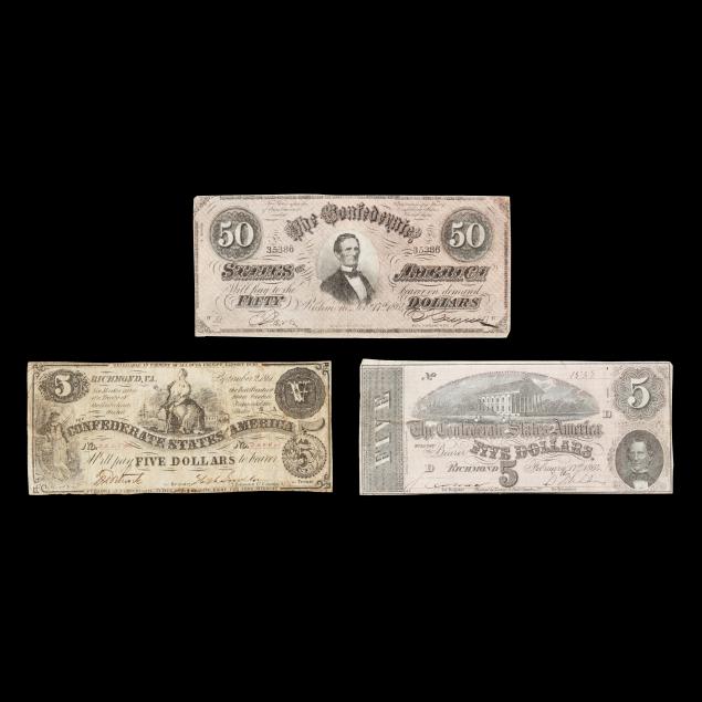two-2-different-confederate-5-notes-and-a-confederate-50-note