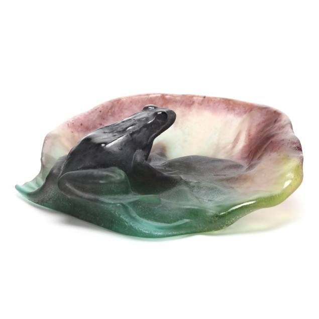 daum-pate-de-verre-glass-frog-on-lily-pad