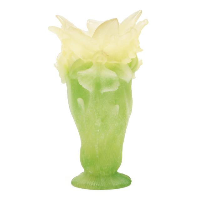 daum-pate-de-verre-glass-iris-vase
