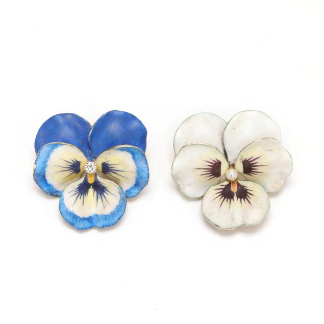 two-gold-and-enamel-pansy-brooches