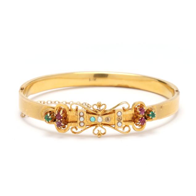 antique-gold-and-gem-set-bangle-bracelet