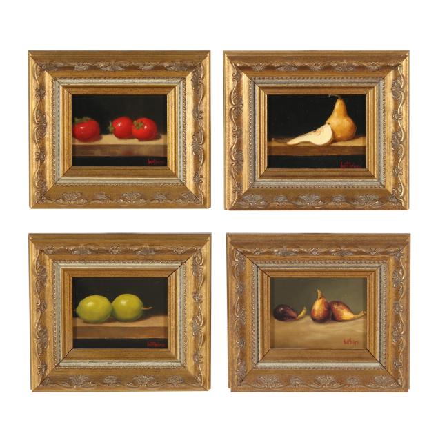 bert-beirne-american-b-1939-four-still-life-paintings-with-fruit