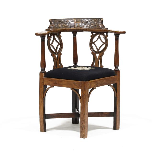 english-late-chippendale-heraldic-carved-oak-corner-chair