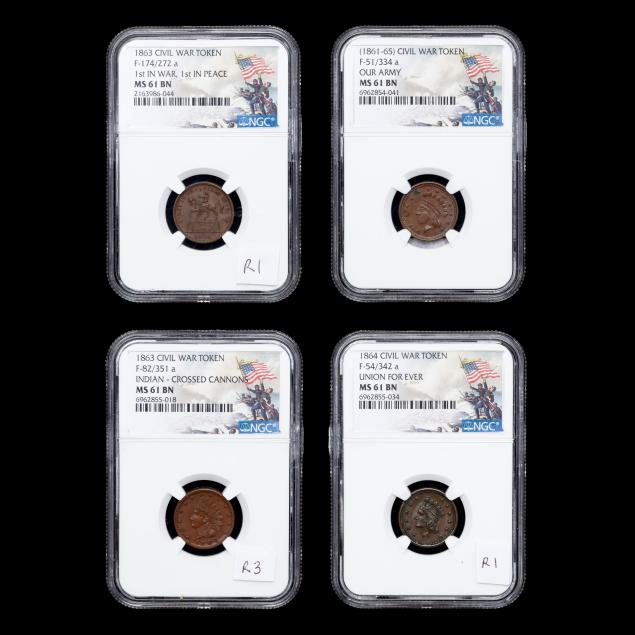 four-ngc-4-civil-war-tokens-focusing-on-the-military