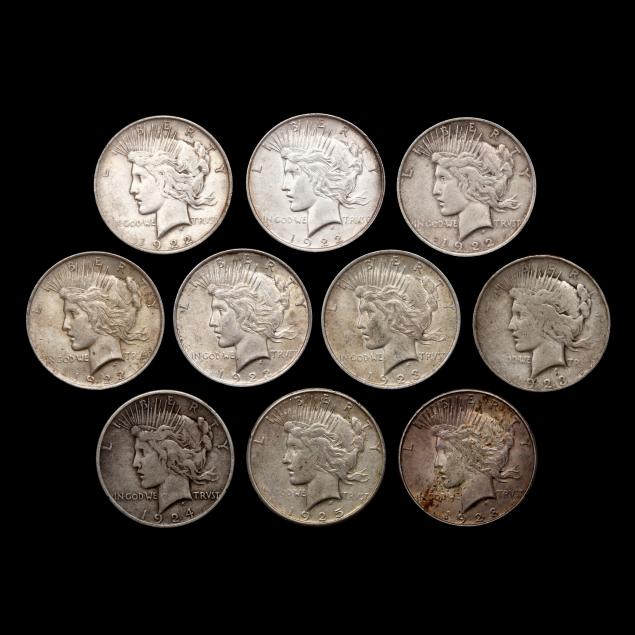 ten-10-circulated-peace-silver-dollars
