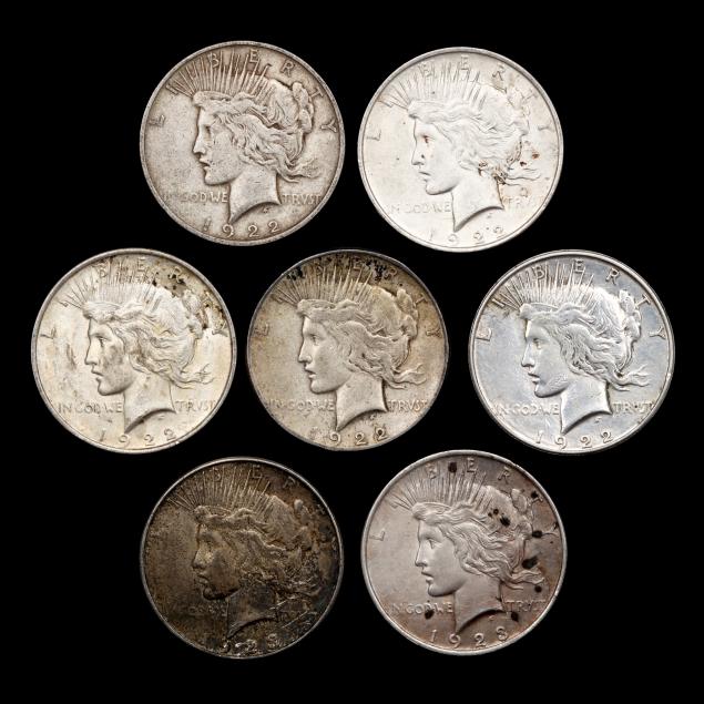 seven-7-circulated-peace-silver-dollars