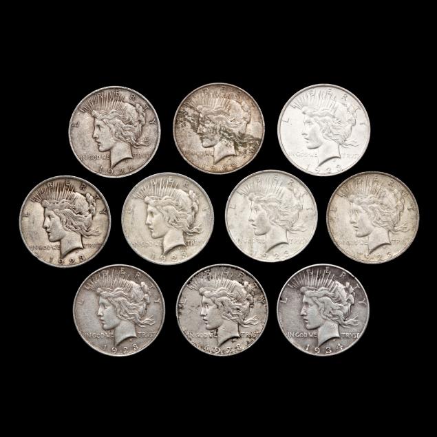 ten-10-circulated-peace-silver-dollars