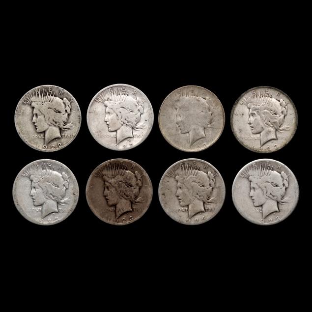 eight-8-heavily-worn-peace-silver-dollars
