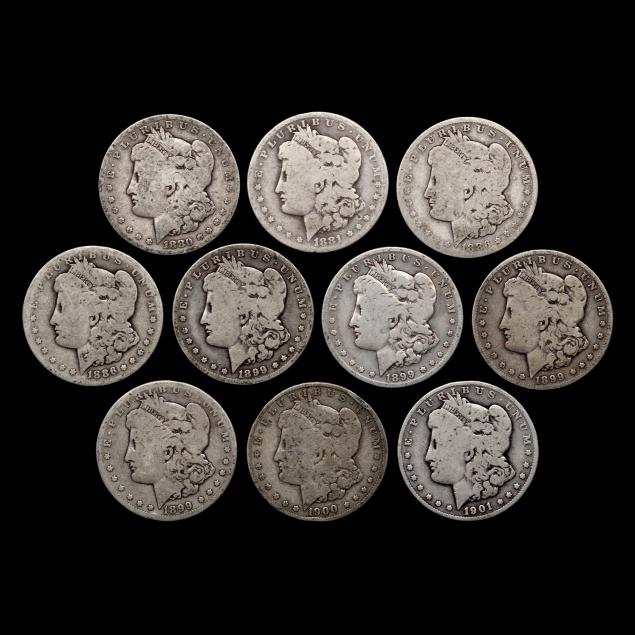 ten-10-morgan-silver-dollars-mostly-new-orleans-coins