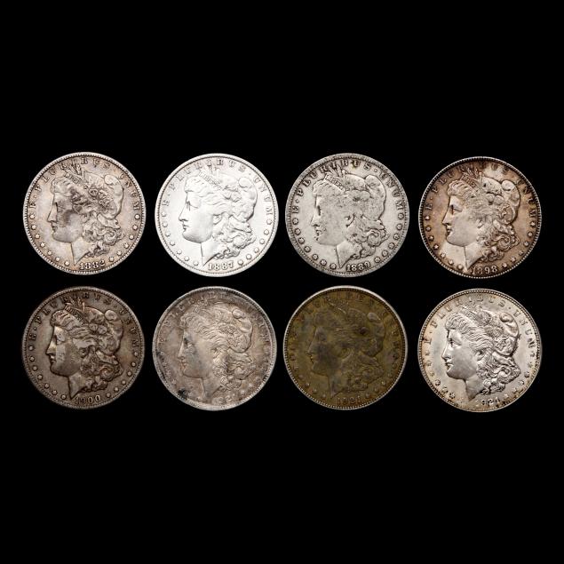 eight-8-circulated-morgan-silver-dollars