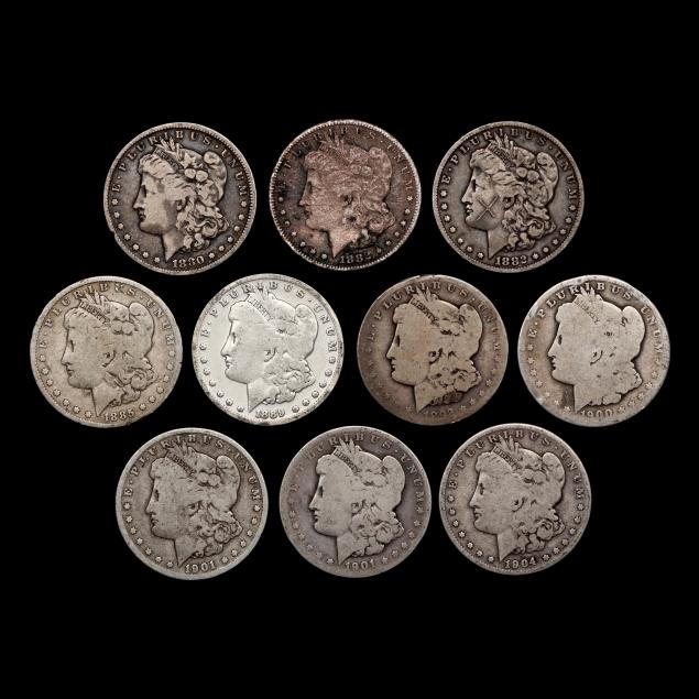 ten-10-heavily-circulated-morgan-dollars