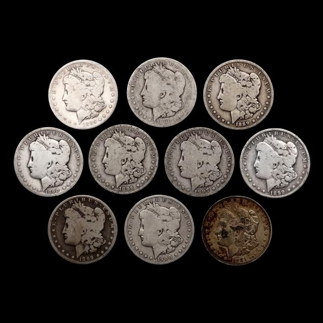 ten-10-moderately-worn-morgan-silver-dollars
