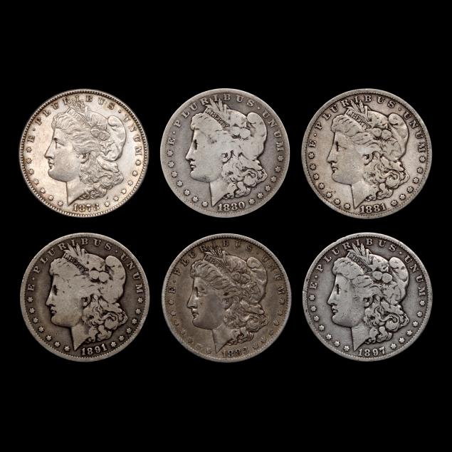 six-6-circulated-morgan-silver-dollars-vg-au