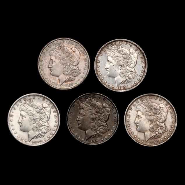 five-5-attractive-morgan-silver-dollars-au-or-better