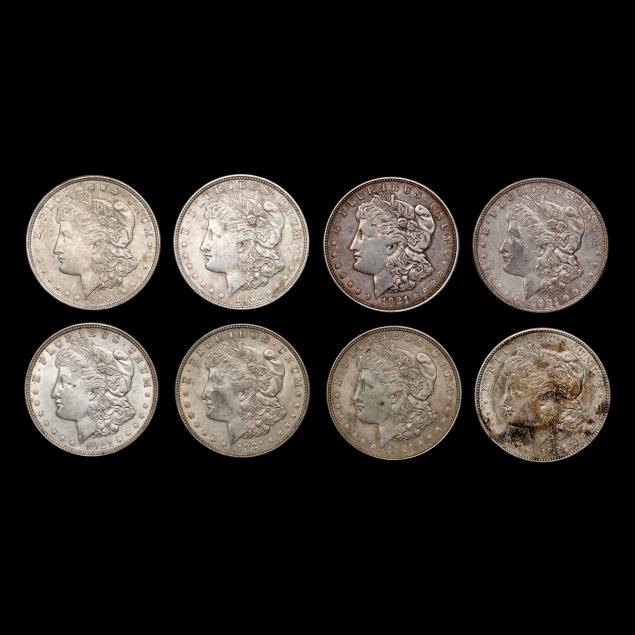 eight-8-1921-morgan-silver-dollars
