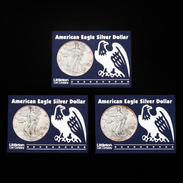 three-3-1997-one-ounce-american-silver-eagles