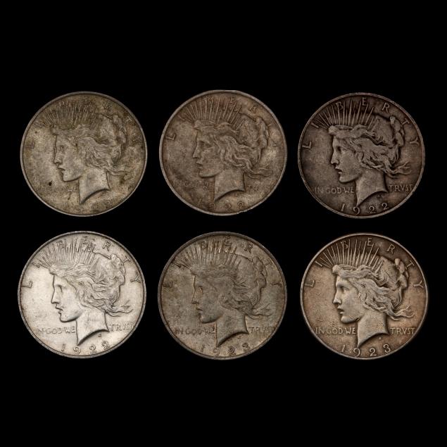 six-6-circulated-peace-silver-dollars