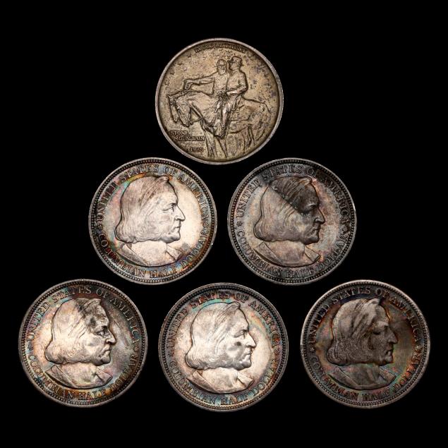 five-5-columbian-halves-and-a-1925-stone-mountain-half-dollar
