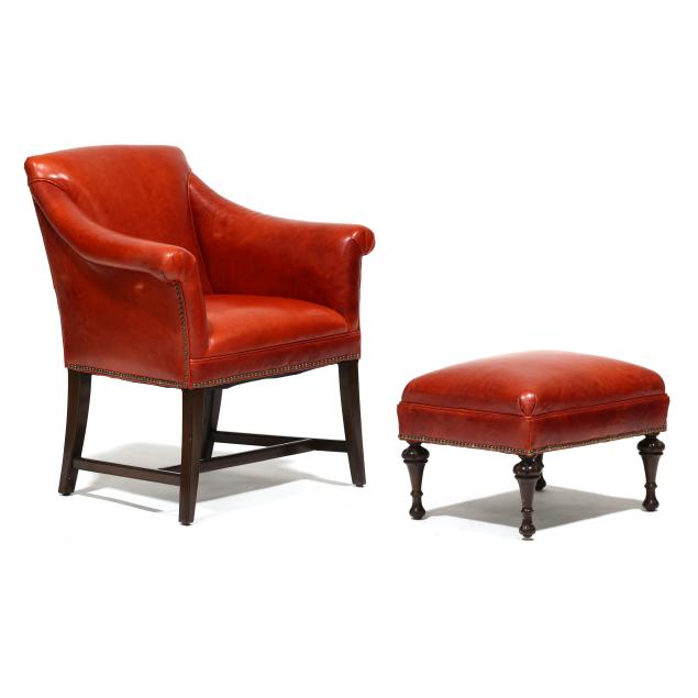 red-leather-upholstered-armchair-and-ottoman