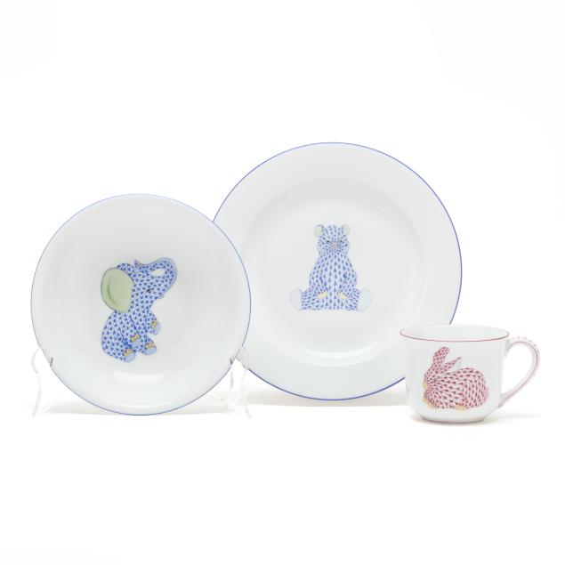 a-group-of-herend-child-s-porcelain-dinnerware-with-animal-decoration
