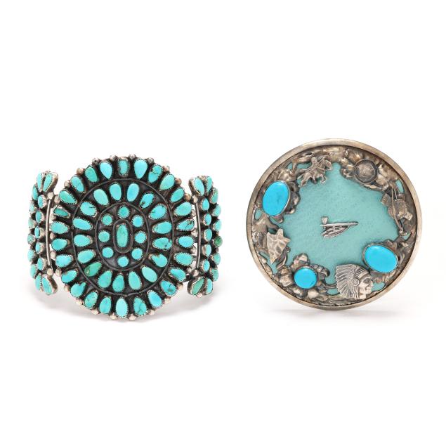 two-vintage-southwestern-silver-and-turquoise-jewelry-items