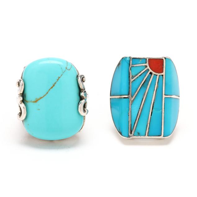 two-silver-and-turquoise-rings