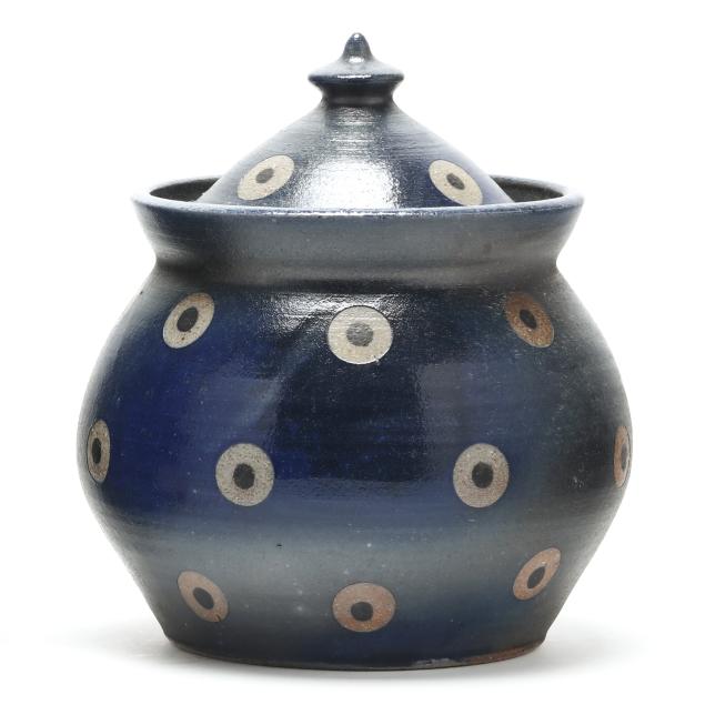 fred-johnston-seagrove-nc-cobalt-polka-dot-pottery-jar