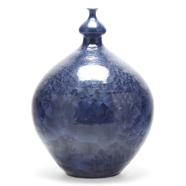 phil-morgan-seagrove-nc-large-cobalt-blue-crystalline-vase