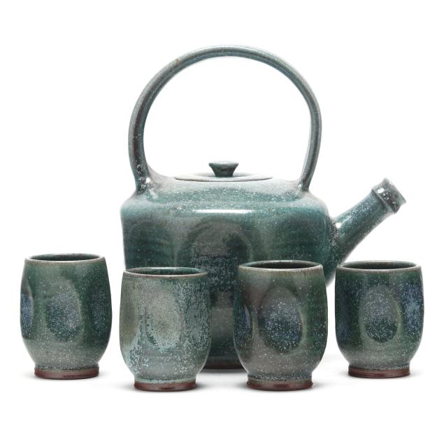ben-owen-iii-seagrove-nc-patina-green-glazed-pottery-tea-set-for-four