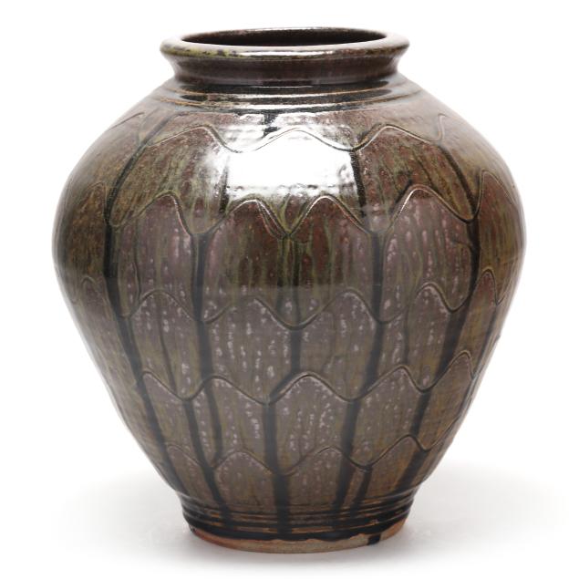 kim-ellington-nc-b-1954-wave-decorated-pottery-jar