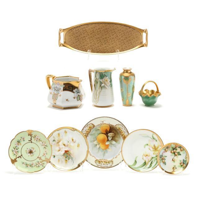 a-group-of-pickard-china-with-yellow-and-green-fruits-and-flowers
