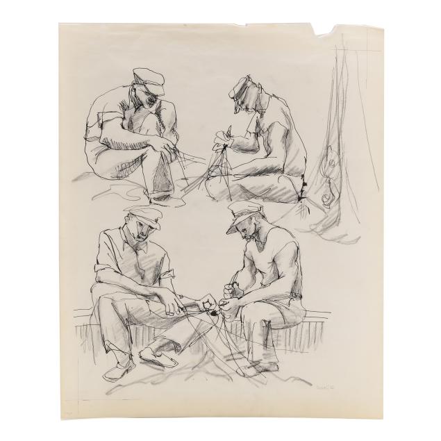 claude-howell-nc-1915-1997-mending-the-nets-a-sketch
