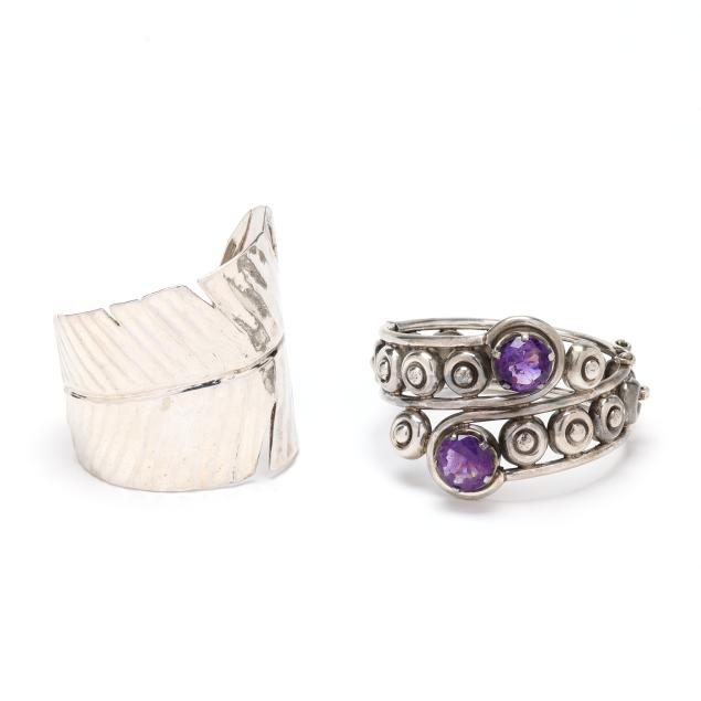 two-vintage-silver-bracelets-signed