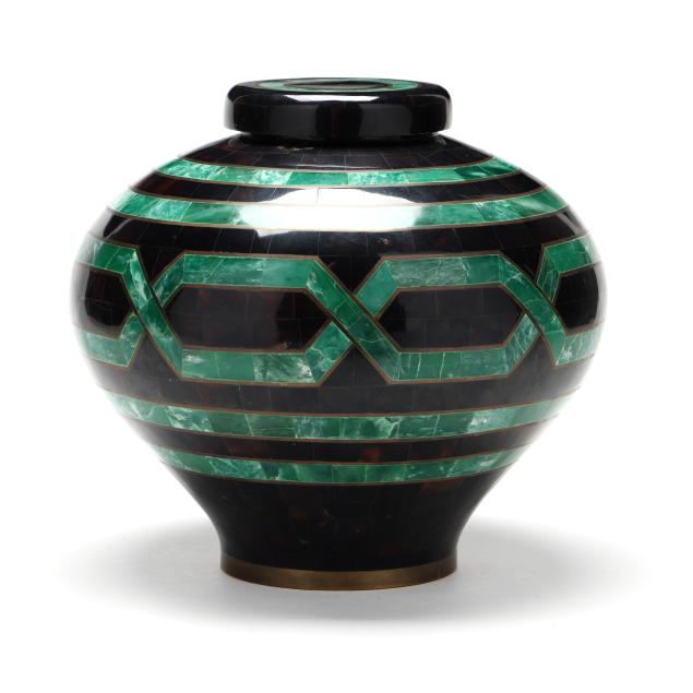 style-of-karl-springer-modernist-tessellated-mosaic-vessel