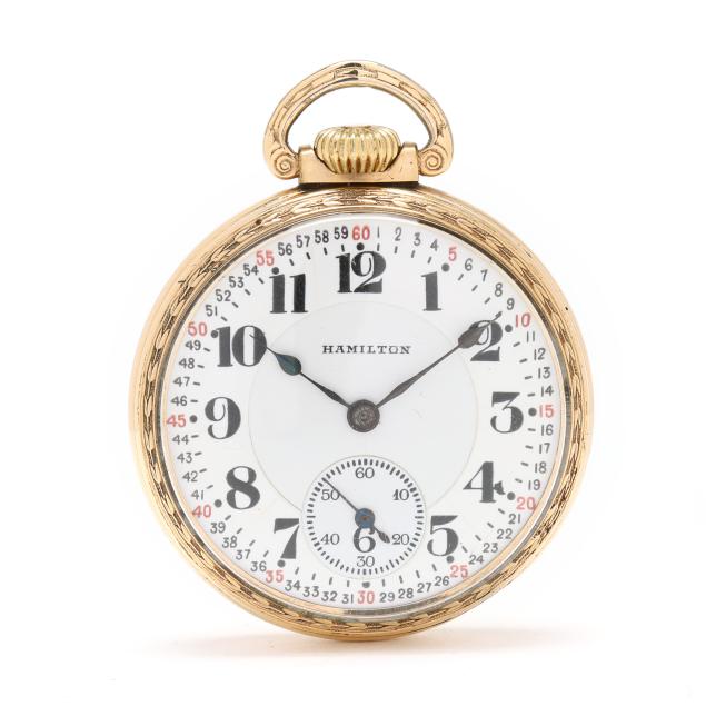 gold-plated-open-face-railroad-grade-pocket-watch-hamilton