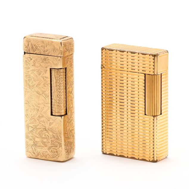 two-vintage-lighters-gold-and-gold-plated