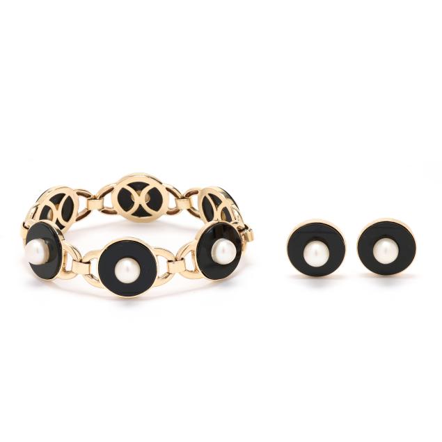 gold-black-onyx-and-pearl-bracelet-and-earrings