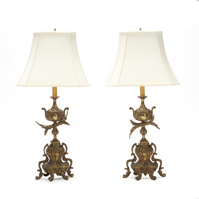 pair-of-french-rococo-style-brass-candelabra-table-lamps-with-shades