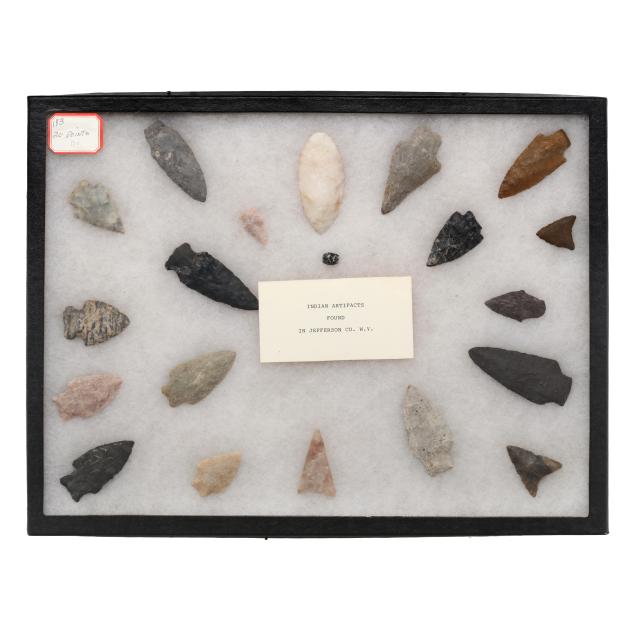 frame-of-20-indian-artifacts-from-jefferson-county-west-virginia