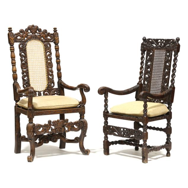 two-jacobean-style-carved-oak-hall-chairs