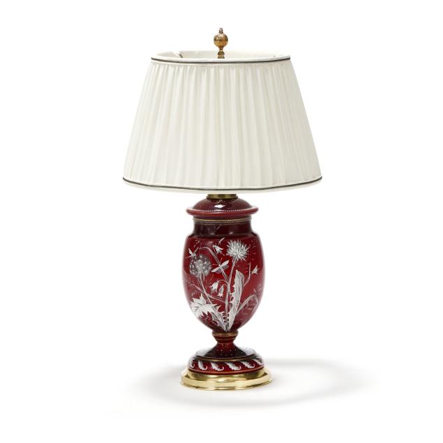 ruby-red-enameled-glass-table-lamp-with-shade