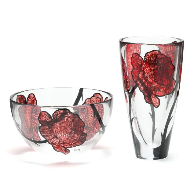 two-kosta-boda-glass-vessels-decorated-by-ludvig-lofgren