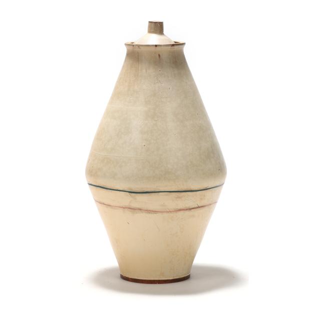 tom-jaszczak-american-20th-century-tall-pottery-floor-vessel-with-cover
