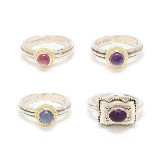 four-silver-and-gem-set-rings