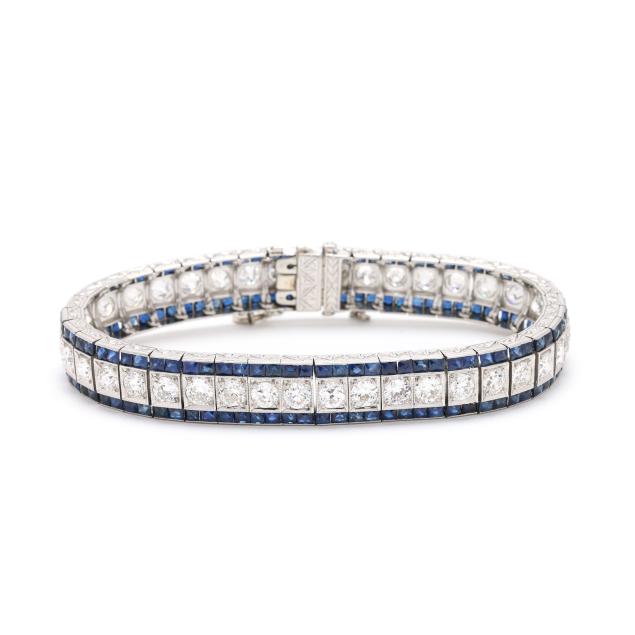 art-deco-diamond-and-sapphire-line-bracelet