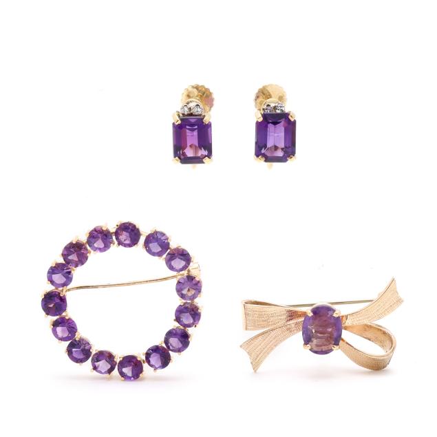 group-of-gold-and-amethyst-jewelry