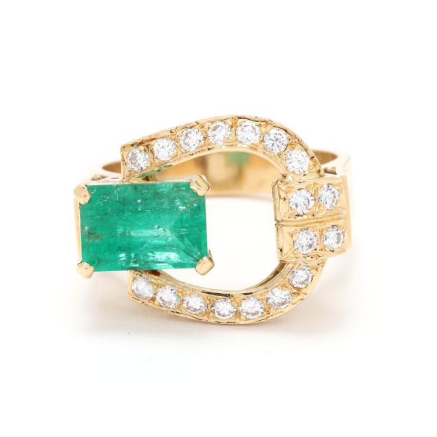 gold-diamond-and-emerald-buckle-motif-ring